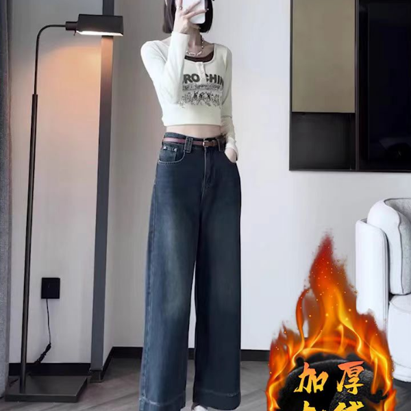 (露2）2025春夏新款百搭复古高腰辣妹直筒拖地裤设计感牛仔裤美式