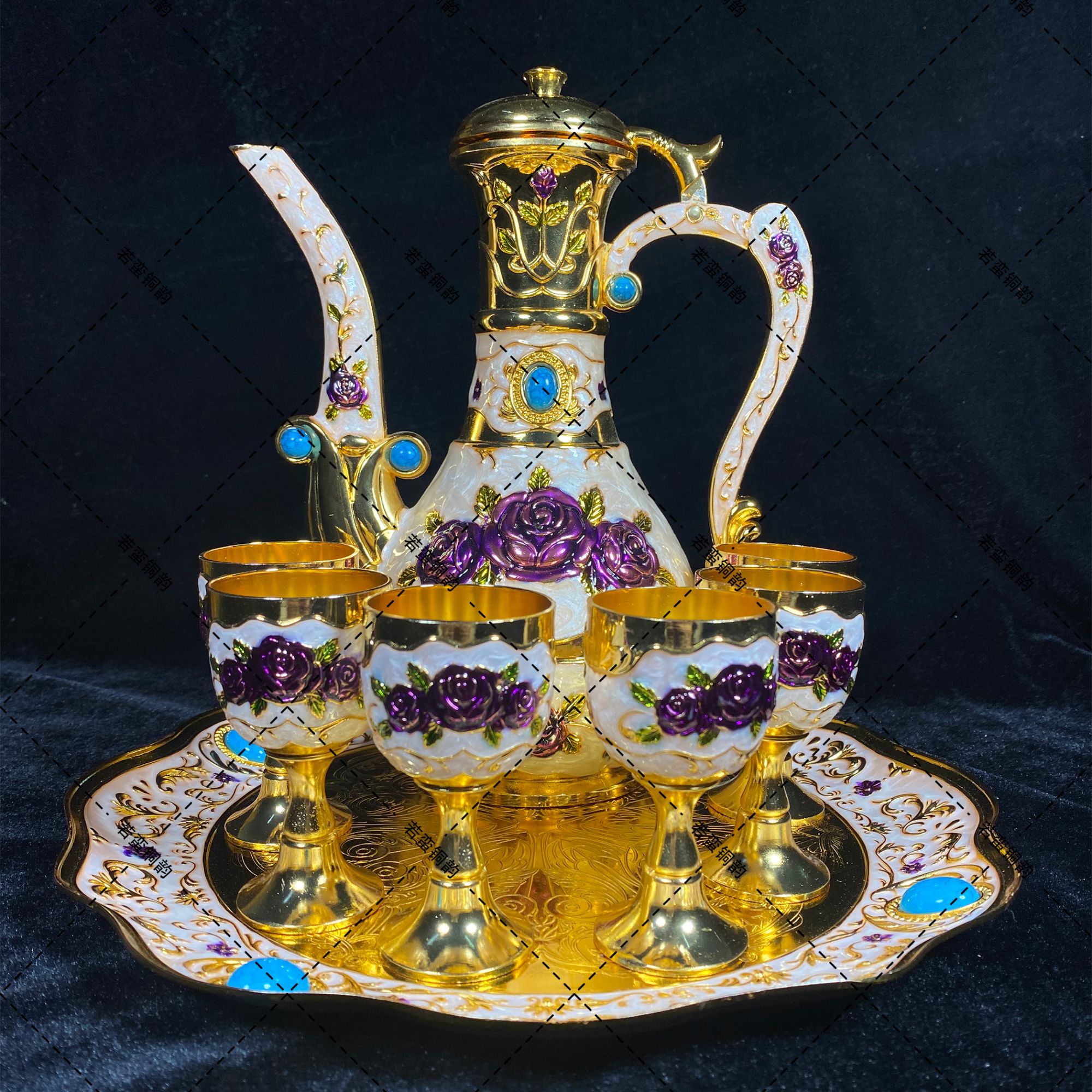 雕花蓝色酒具家用摆件套装