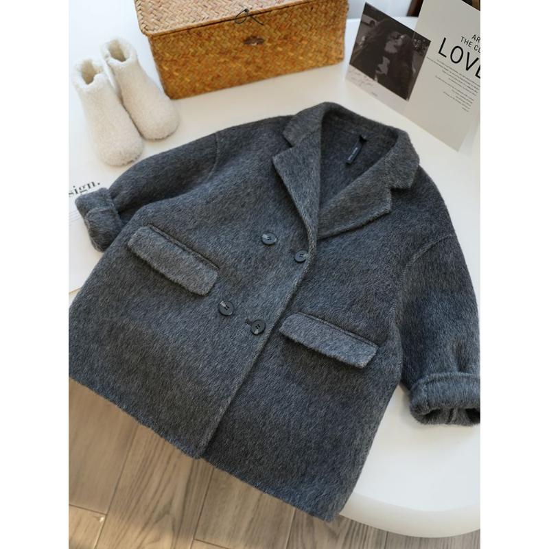 【JGPY】高端定制高级灰双面毛呢大衣儿童亲子西装毛呢男童女童秋