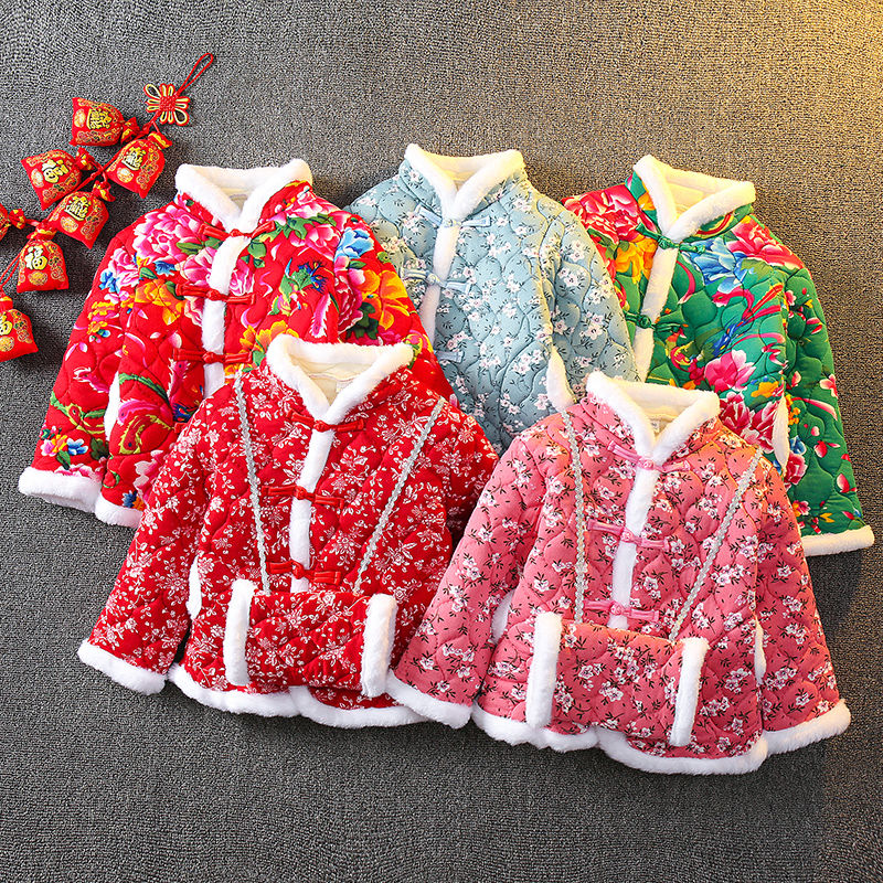 冬季棉袄棉裤儿童东北大花袄套装冬季衣服碎花棉服女童宝宝拜年服