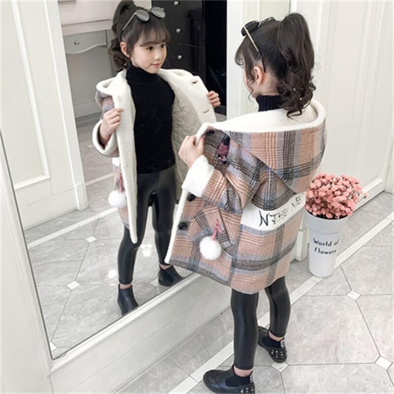 女童呢子外套秋冬2023新款中大童加绒洋气风衣儿童毛呢韩版上衣潮
