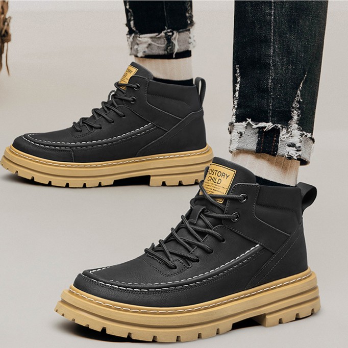 真皮工装鞋高帮冬季款特大码马丁靴46男士47英伦加肥厚底加大码45