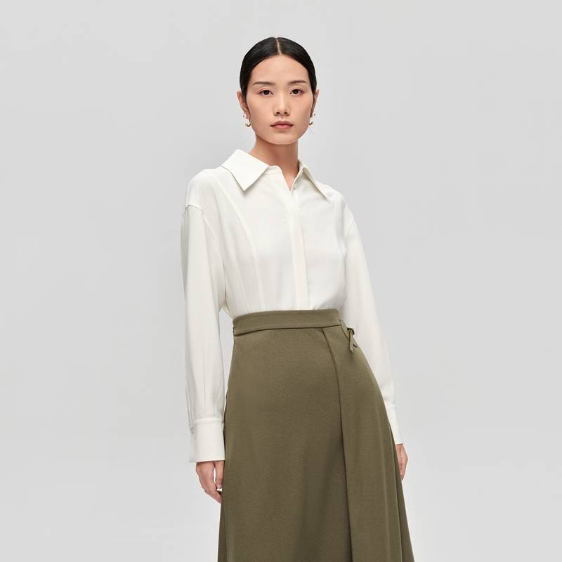 OVV秋冬新款女装醋酸收腰分割设计长袖时尚休闲衬衫GNEAJ33102A