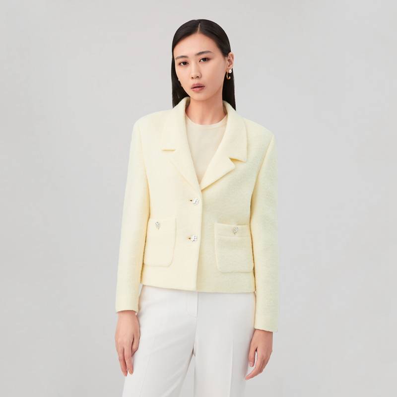 OVV秋冬新款女装针织白色贴袋设计通勤单件西服外套GWXAJ33104A