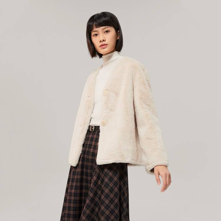 OVV秋冬新款女装皮毛一体保暖短款休闲大衣外套GWDAJ42128A