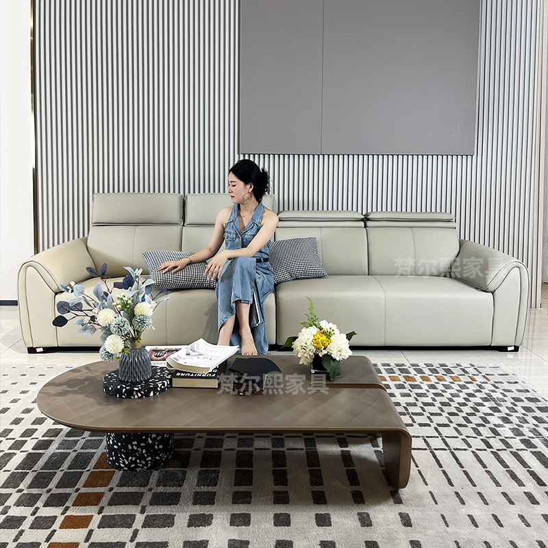 意式极简现代极简钢琴键沙发现代简约客厅家用小户型直排真皮沙发