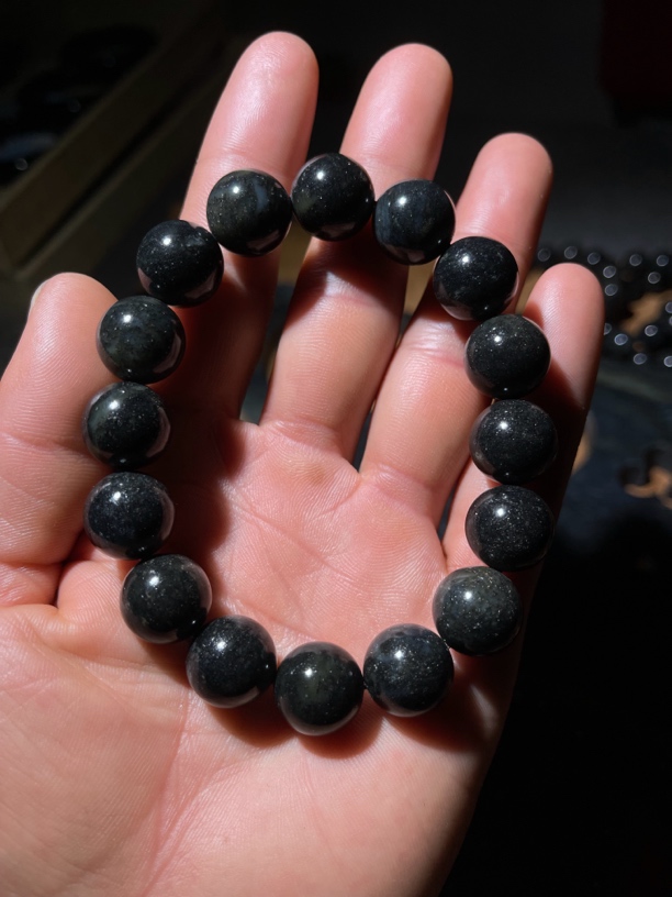 新疆和田玉墨玉青花手串点墨青花14mm圆珠手串 