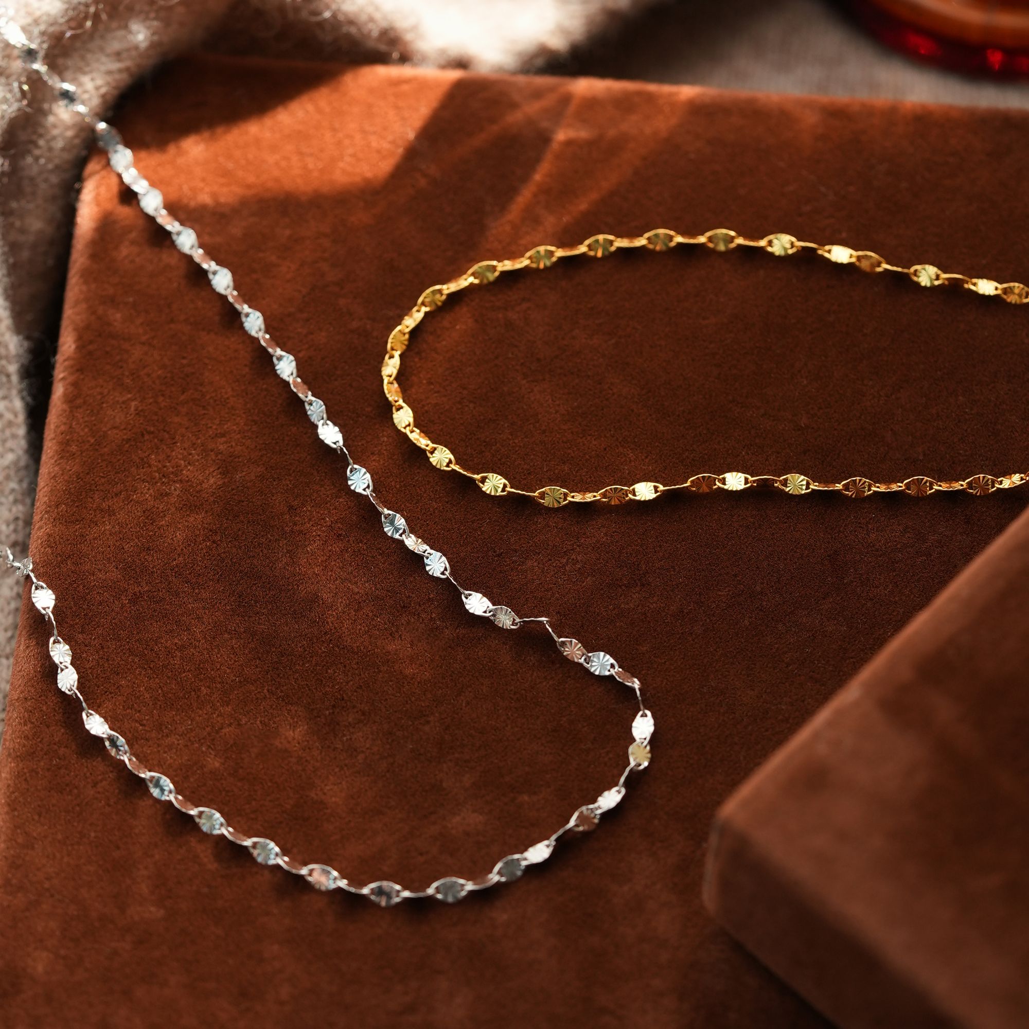 研初 链子925银 爆闪刻花素项链简约时尚百搭小众气质素款锁骨链