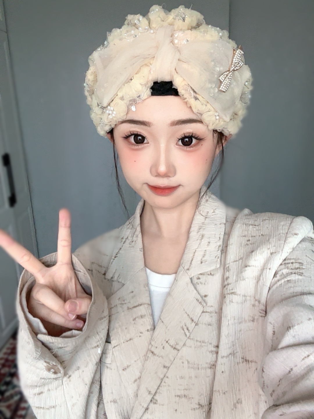 新款·韩版小碎花发代帽带卡子蝴蝶结随机