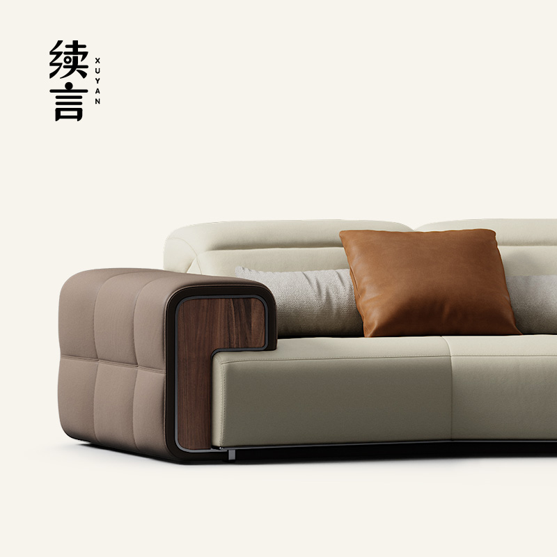 续言摩登东方全真皮沙发别墅客厅搭配家具“昆仑”系列弧形沙发A786