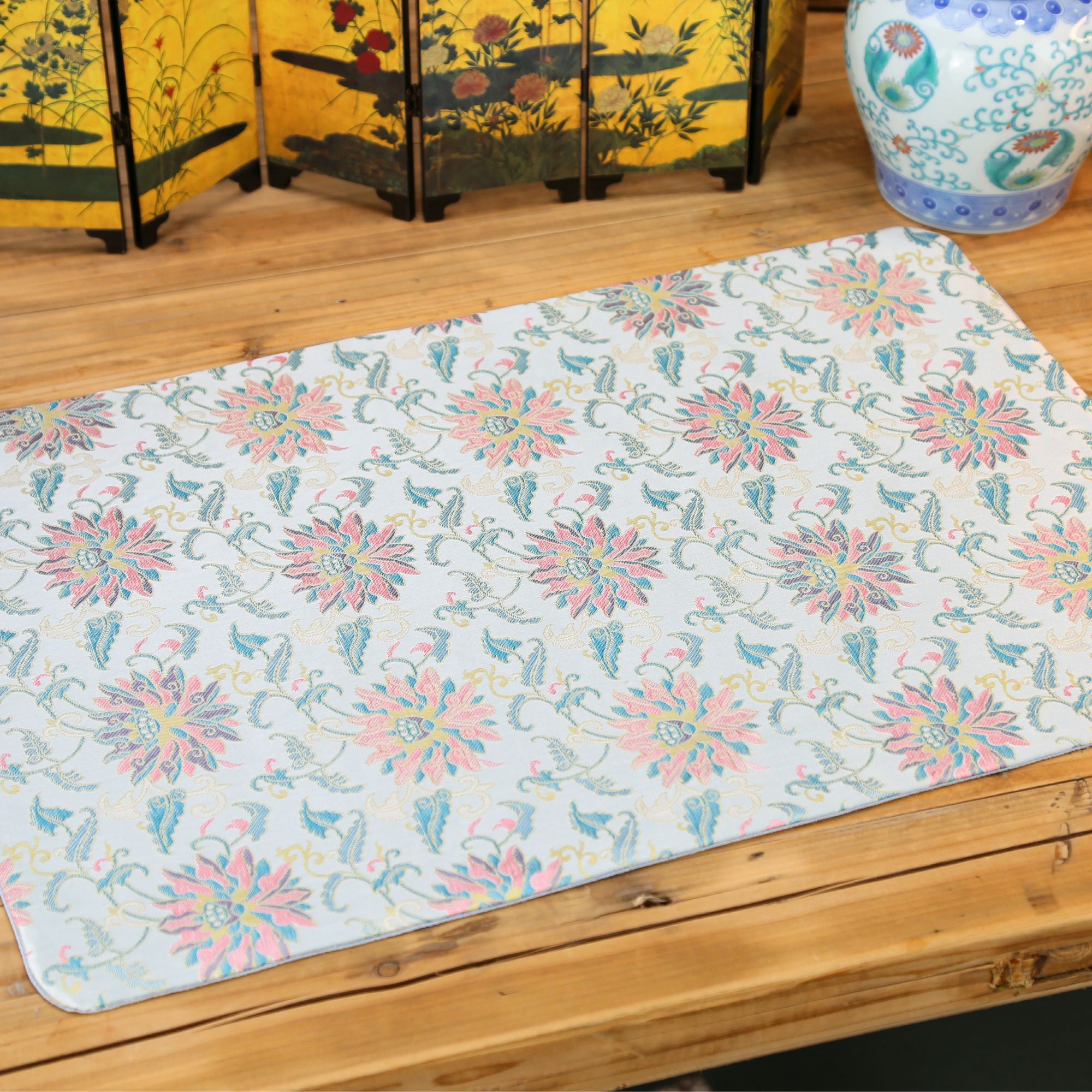 CX112步步生莲 织锦缎 手工 轻奢长方形彩色茶席 茶道配件