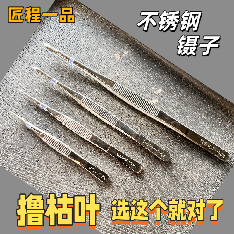 304不锈钢镊子加厚加硬尖嘴原嘴防滑镊子-撸枯叶种植工具