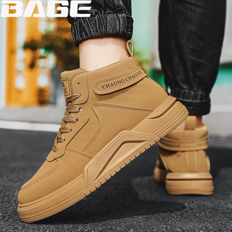 八哥高帮鞋男2023新款秋季运动厚底小麦色板鞋休闲英伦工装马丁靴