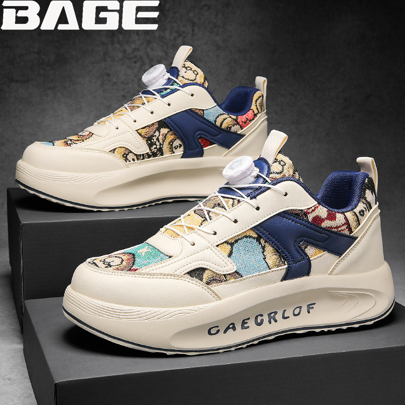 八哥男鞋秋冬厚底运动跑步减震一脚蹬旋钮春季青少年复古阿甘潮鞋