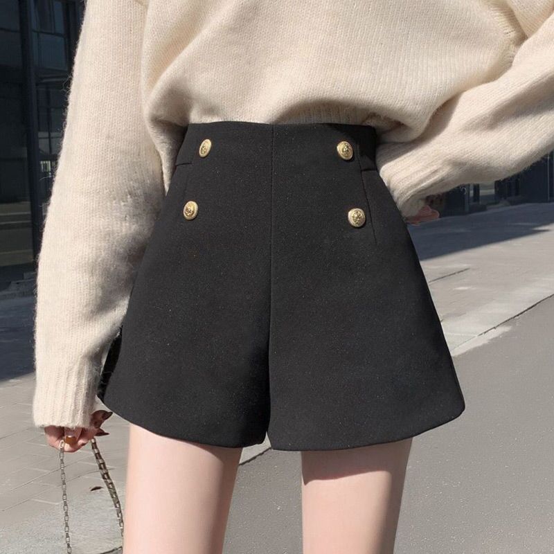 加厚黑色西装短裤女春秋冬2024爆款高腰显瘦外穿阔腿a字靴裤休闲