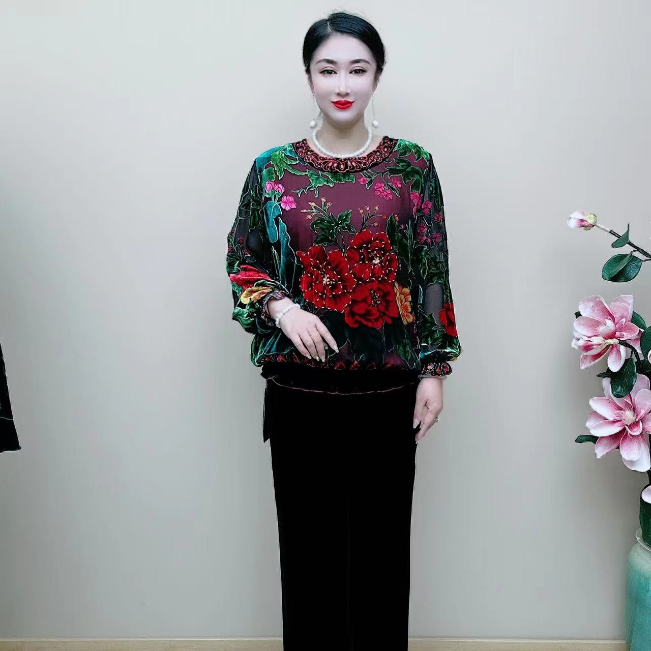 桑蚕丝新款时尚显瘦气质款洋气百搭小衫秋季宽松052