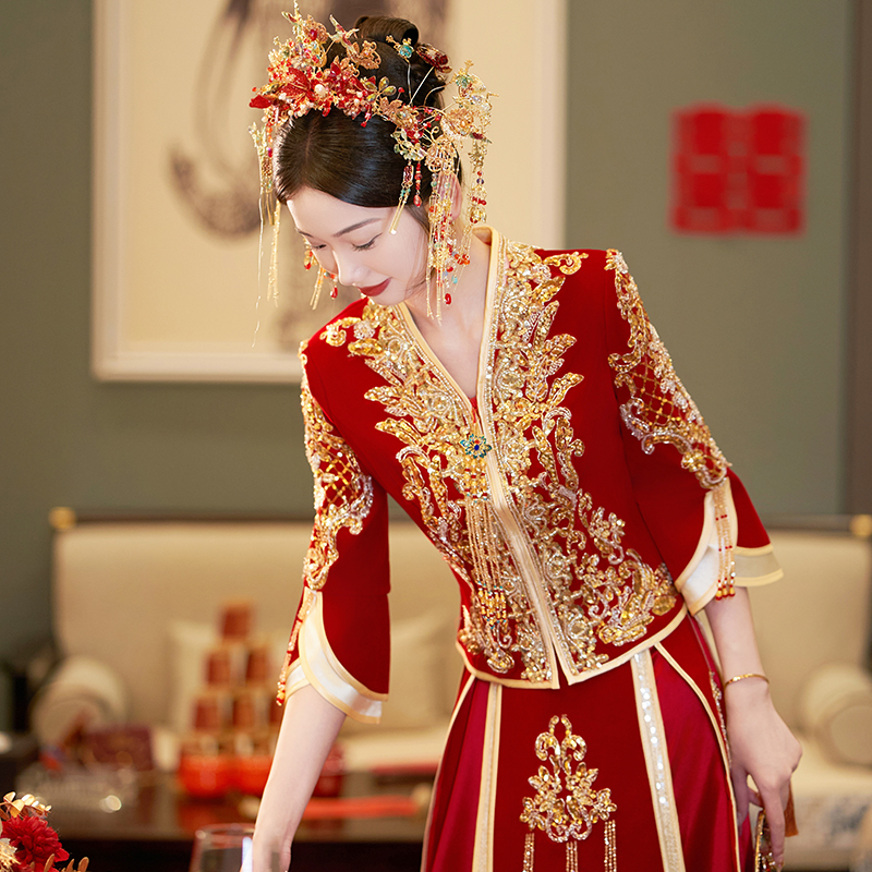 秀禾服V领2025年新款新娘礼服结婚敬酒服龙凤褂嫁衣中式婚服秋季