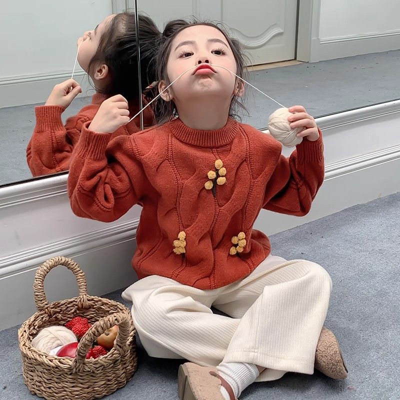 女童毛衣保暖冬季打底衫秋冬装新款女孩洋气加厚中小童针织衫