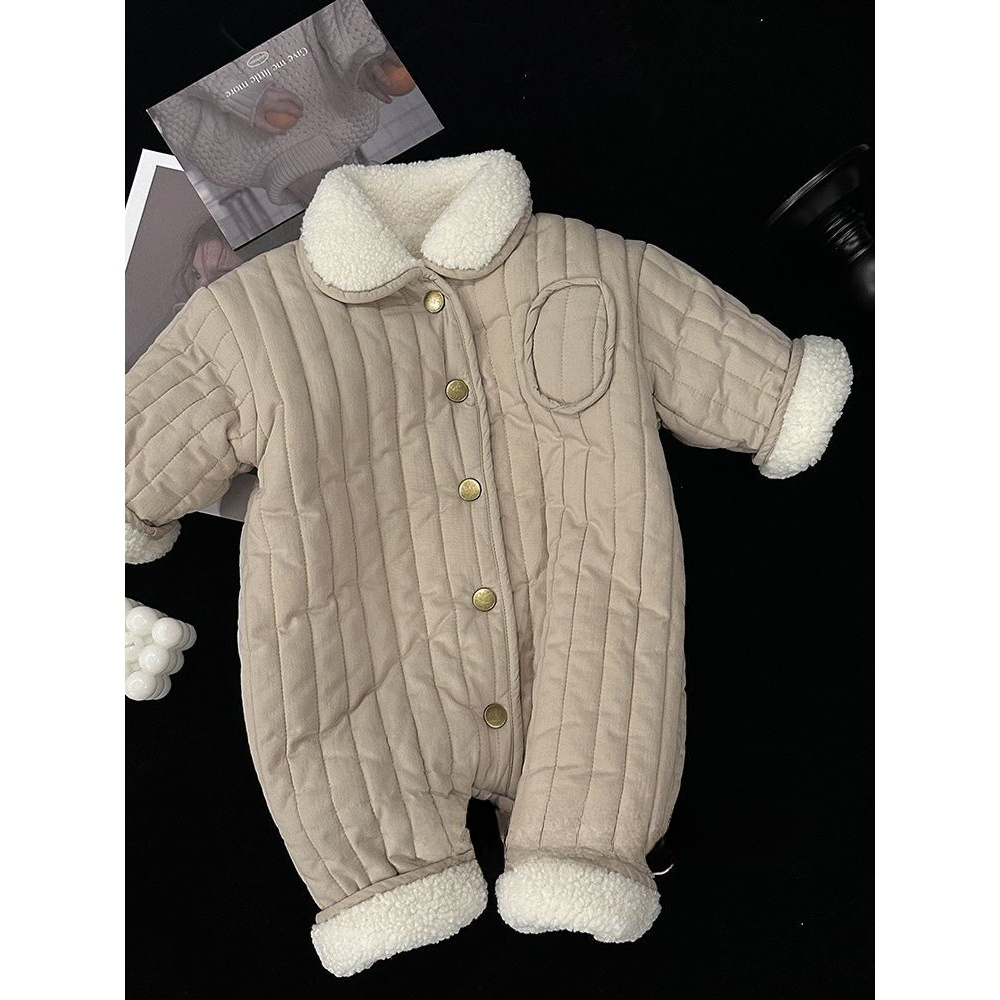 婴儿夹棉连体衣冬季洋气加绒加厚保暖棉服爬服冬天宝宝衣服外出服