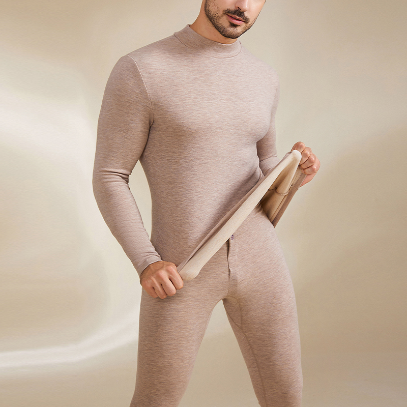 男士高领保暖内衣羊绒蚕丝德绒发热加厚套装加绒磨毛抑菌秋衣秋裤
