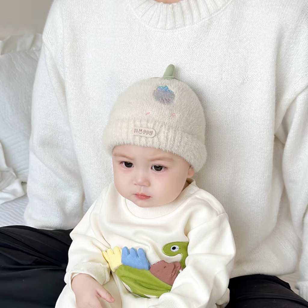 婴儿帽子秋冬季毛绒帽小月龄宝宝冬天护耳帽加厚保暖婴幼儿针织帽
