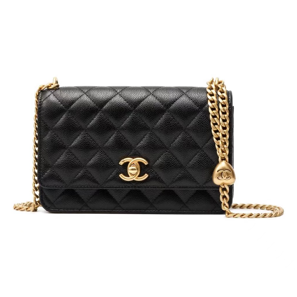 未使用 Chanel/香奈儿 爱心扣黑金WOC单肩包袋菱格口盖包