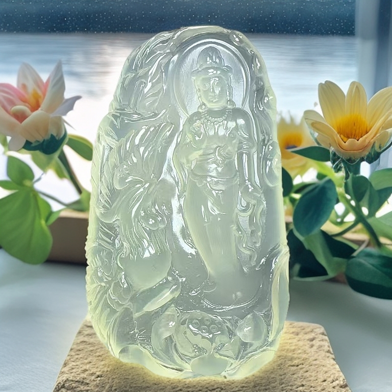 中国四大名玉岫岩玉观音挂件高冰高透精工雕刻纯手工精美大气高端