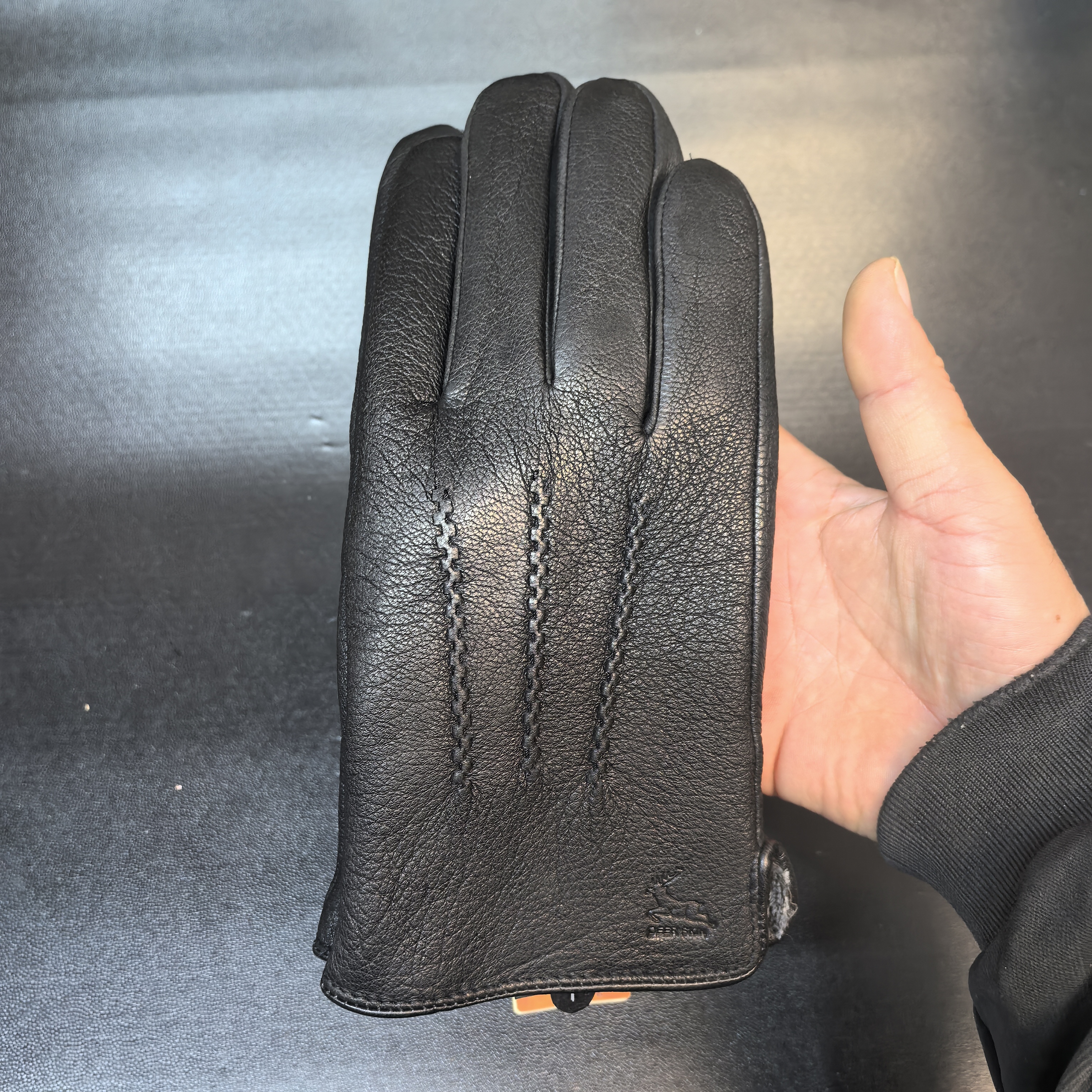 老俄鹿皮户外冬季耐磨加绒加厚保暖手套黑色真皮皮手套男男款男士