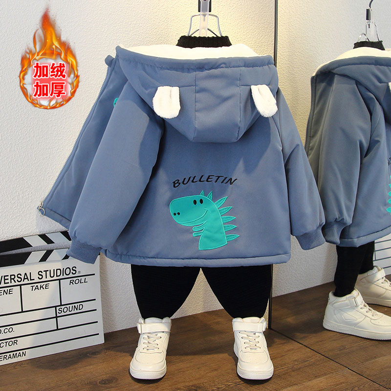 卡通男童加绒加厚外套冬季棉服女童派克服加棉冬装中小童男宝宝衣