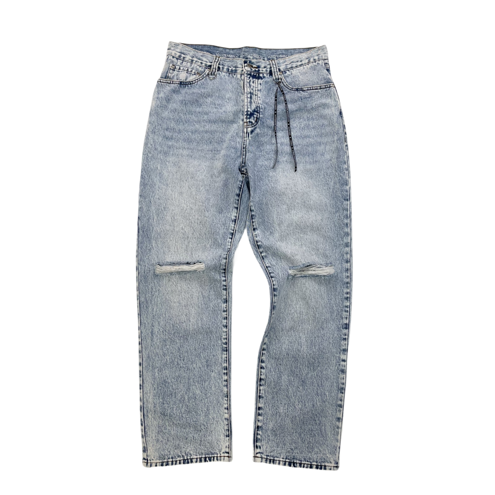 Mastermind Romantic暗黑水洗做旧破洞骷髅头宽松直筒牛仔裤A162