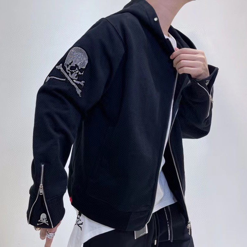 SOULSEEKER重工闪亮烫钻骷髅头袖子接触装饰连帽开衫卫衣外套77