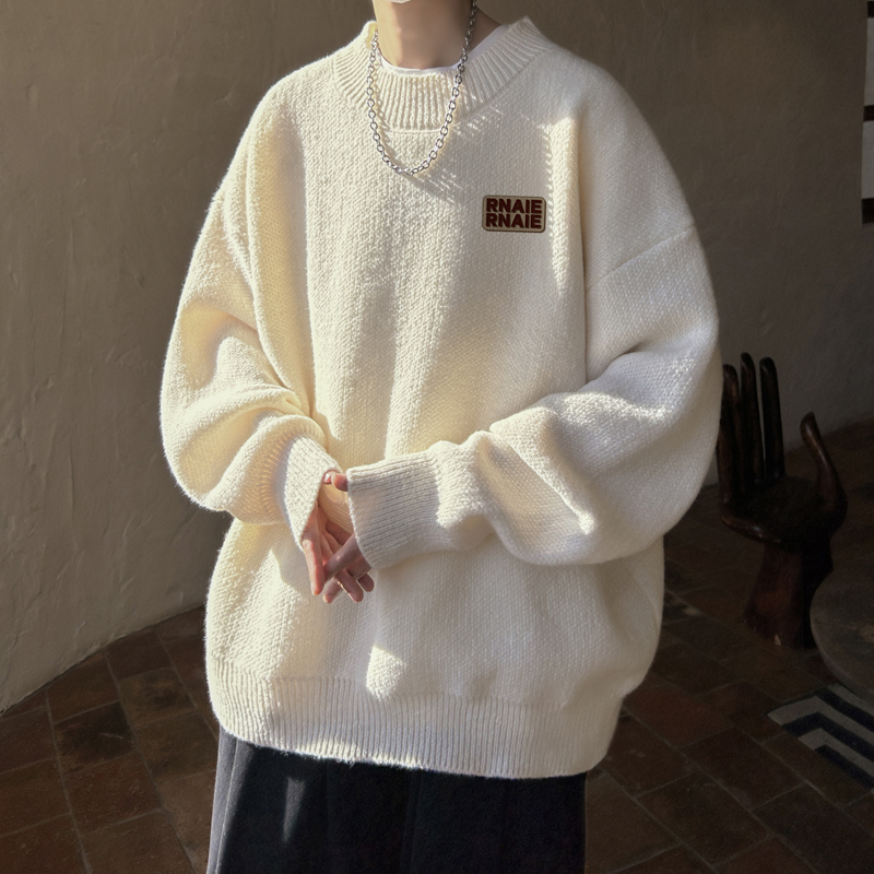 半高领毛衣男士秋冬季加厚慵懒风套头线衣潮牌宽松打底针织衫外套