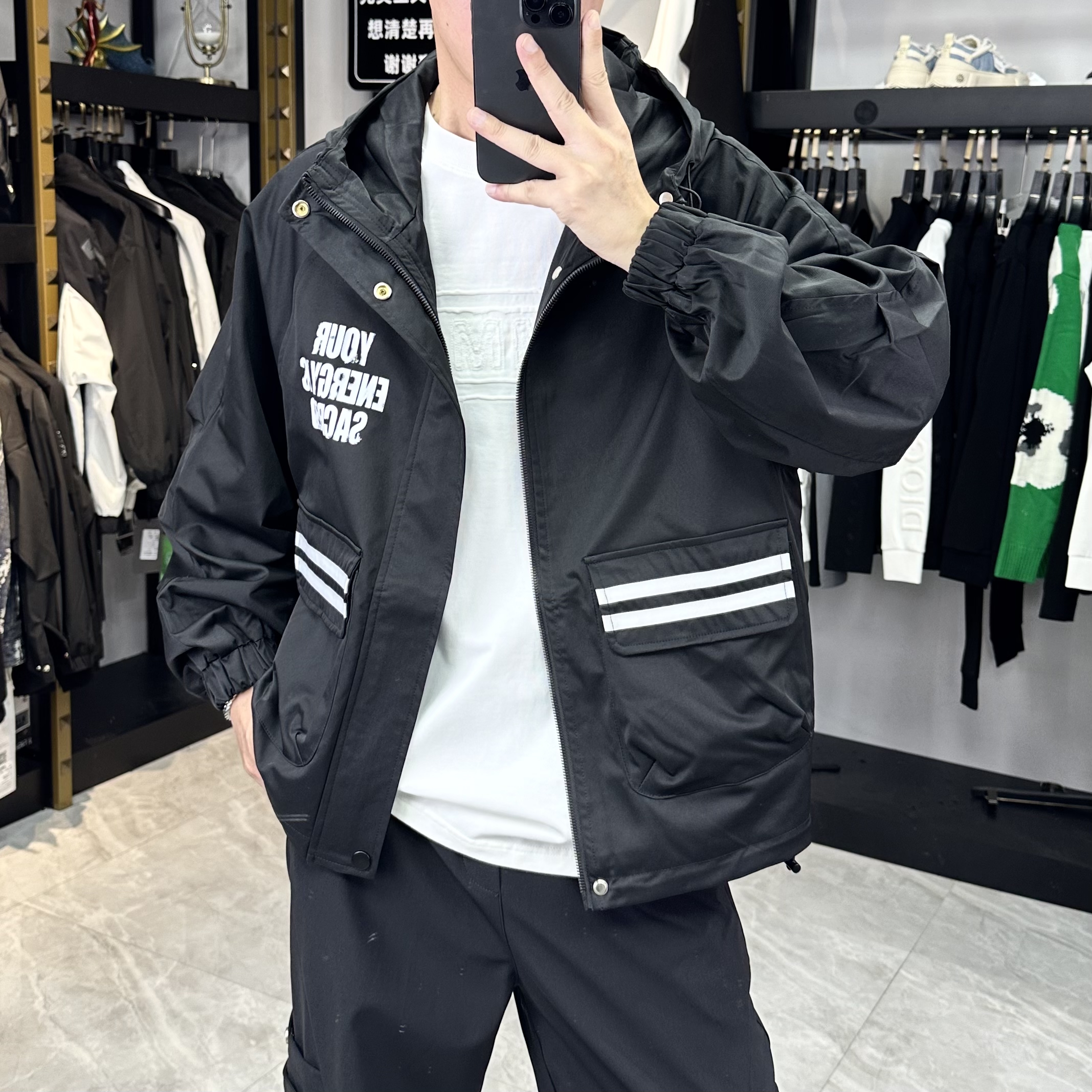 主题曲/秋季工装精纺连帽冲锋衣夹克（243-002）