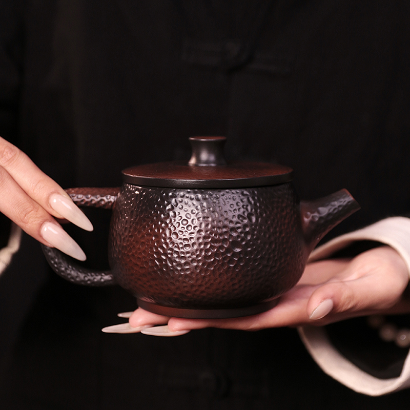 紫陶锤纹汉瓦凤鸣壶大容量中式泡茶复古紫砂壶S