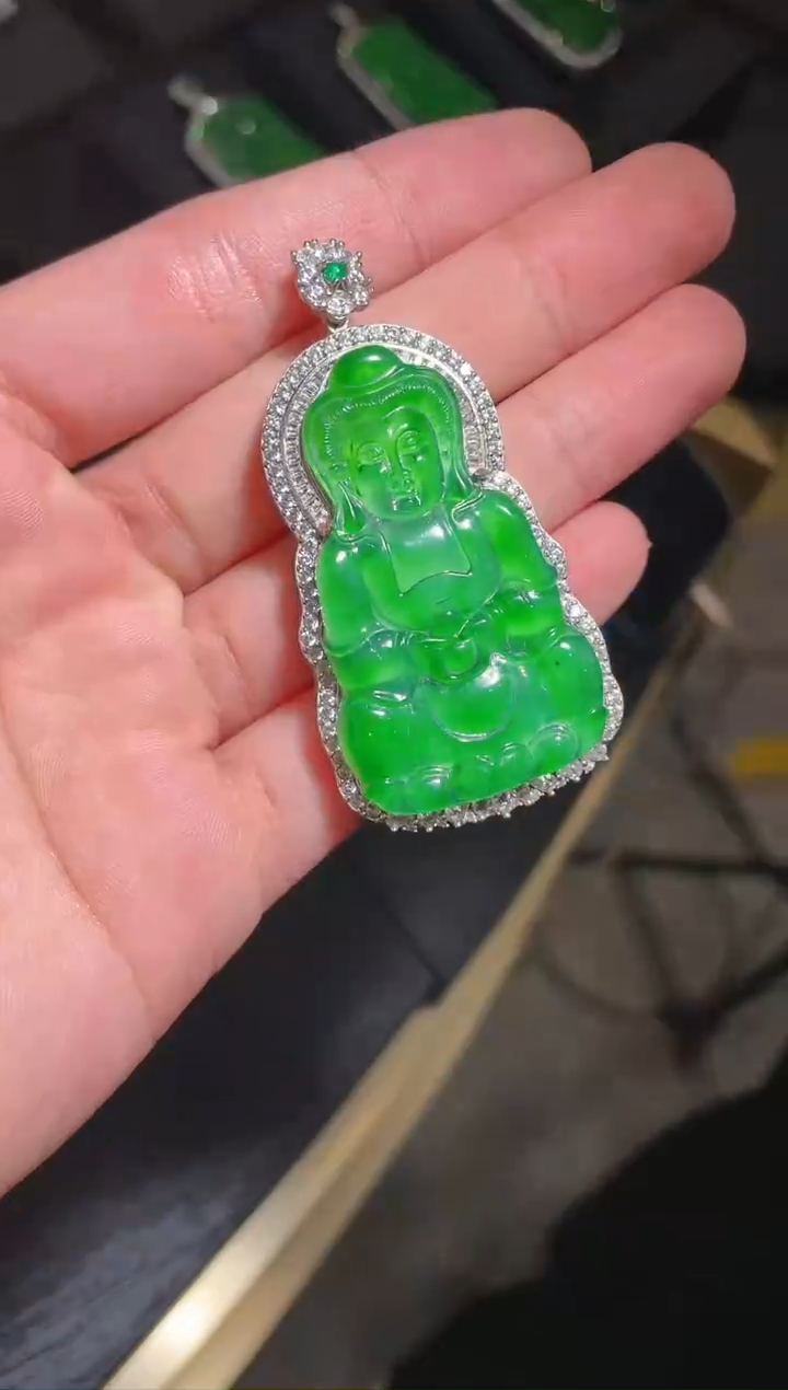 【闪购商品】翡翠吊坠银S925镶嵌90006天然翡翠A货吊坠多样性发
