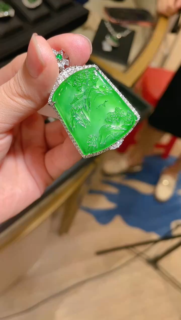 【闪购商品】翡翠吊坠银S925镶嵌30285天然翡翠A货吊坠多样性发