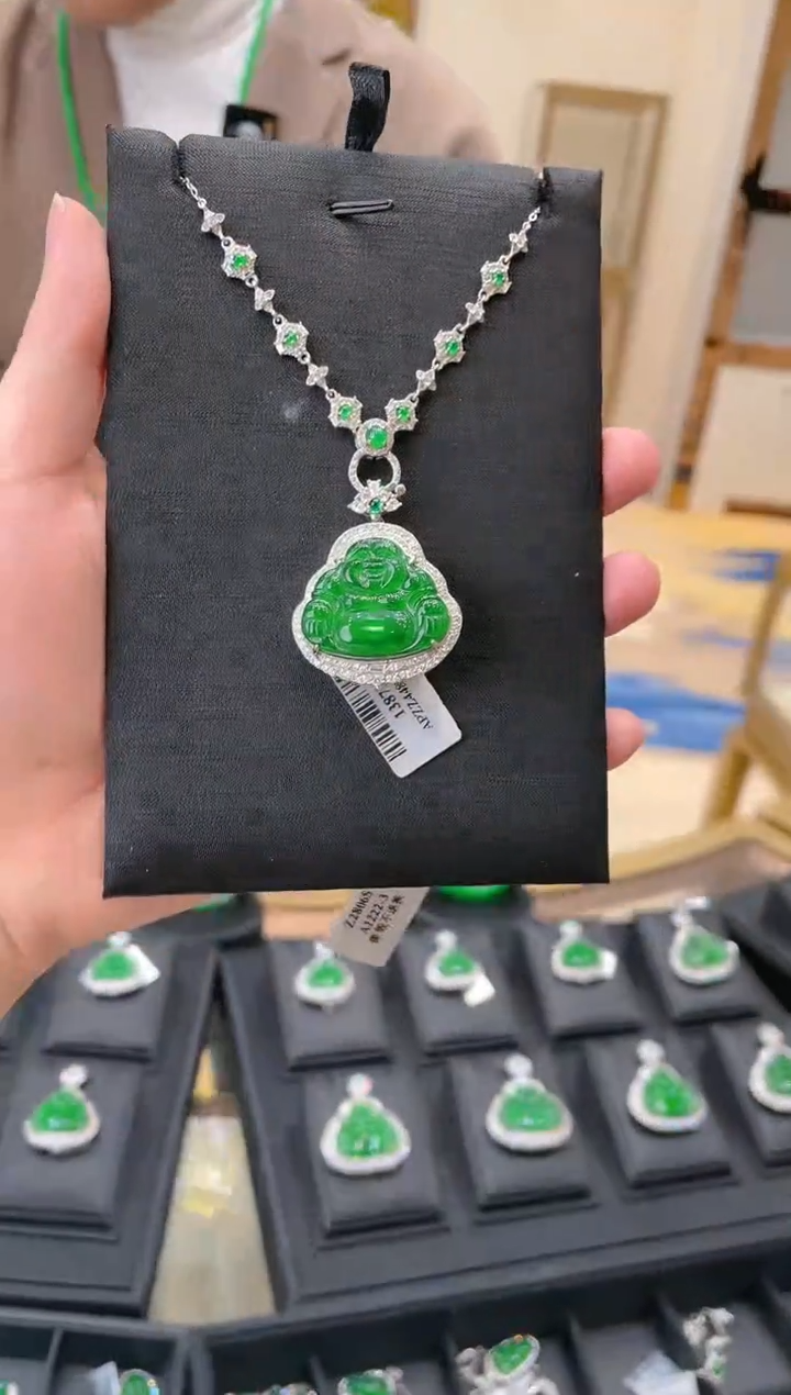 【闪购商品】翡翠吊坠银S925镶嵌13879天然翡翠A货吊坠一套多样性发