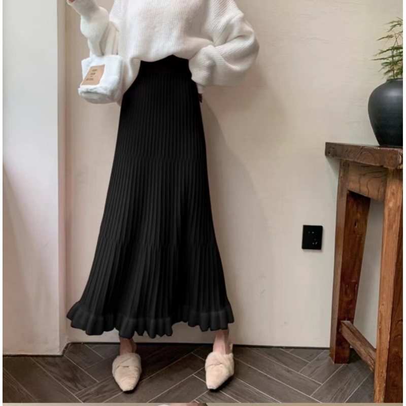 枫情，秋冬季日常旗袍针织打底半身裙，裙长75左右，均码，A101938