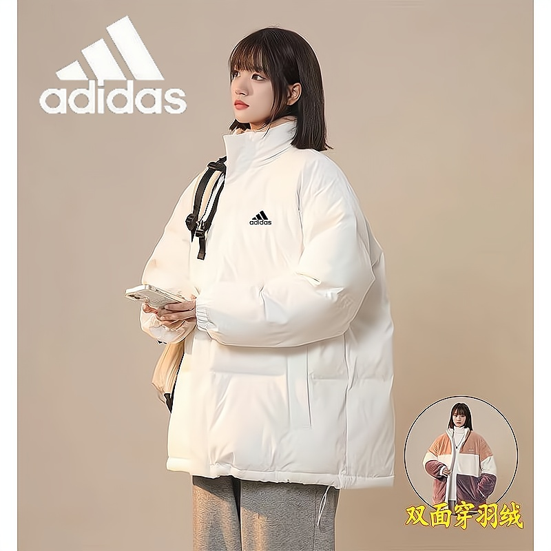 三叶草阿迪/达‍斯户外服男女情侣外套冬季宽松保暖双面穿毛呢大衣