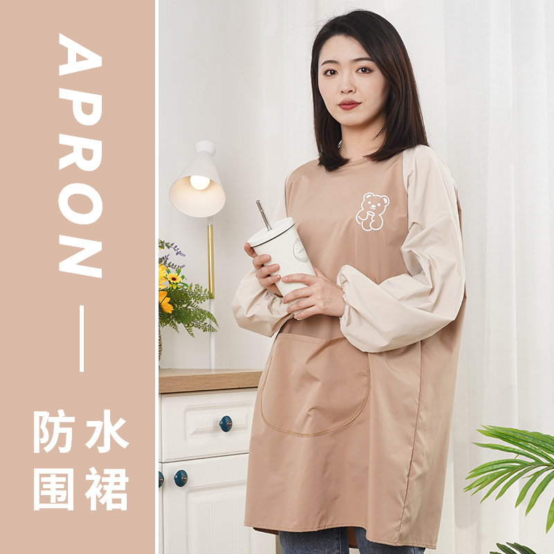 成人带袖围裙长袖画画罩衣防水罩衣工作厨房防油罩衣新款防脏衣服