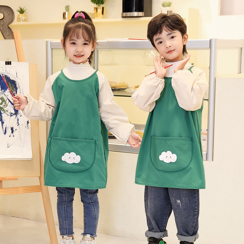 秋冬季儿童画画罩衣美术生男童围裙绘画防水写毛笔字反穿定制logo