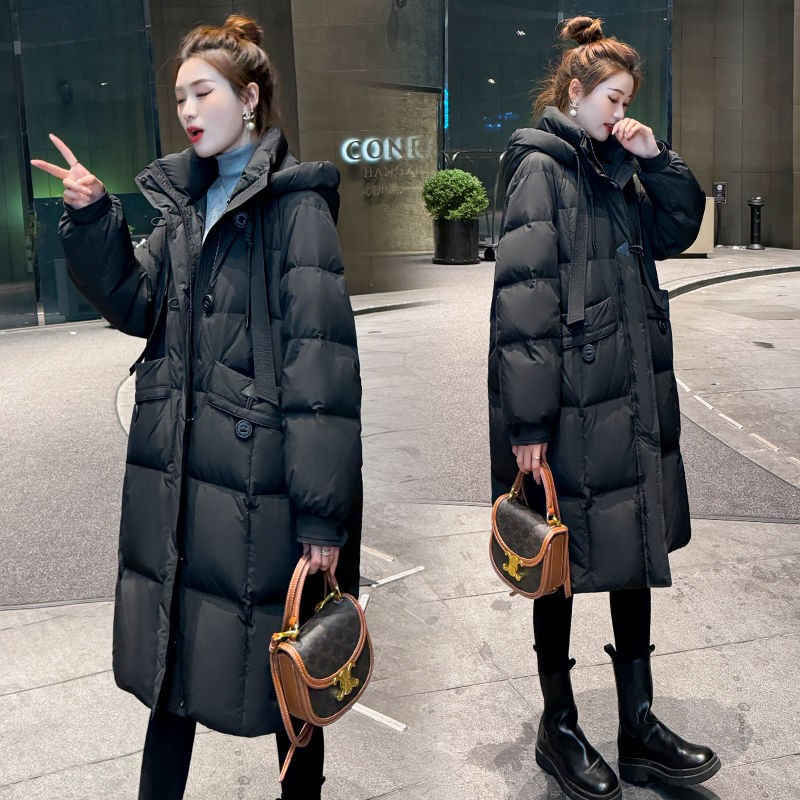 23新款羽绒服2023冬季新款韩版羽绒服过膝羽绒棉服中长款宽