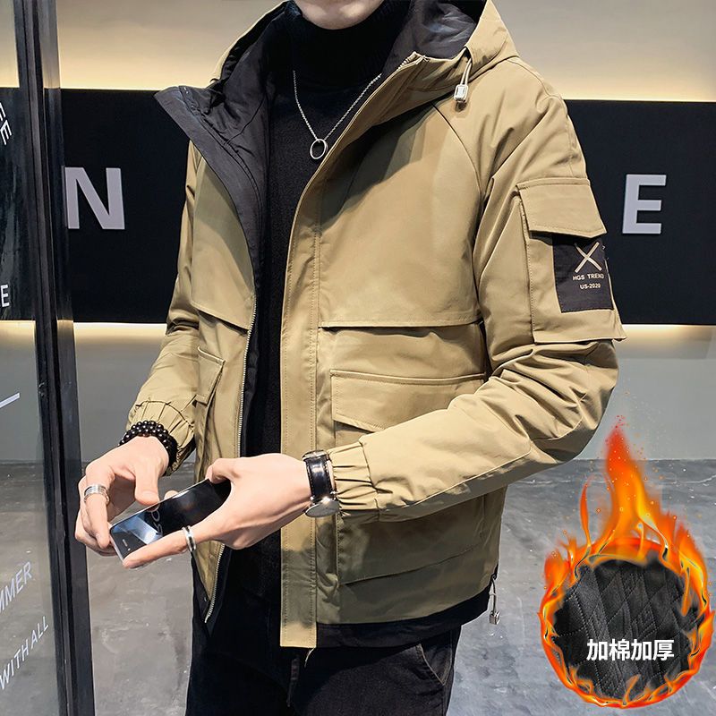 23新款羽绒服秋冬季加棉加厚外套男士2023新款潮流工装夹克