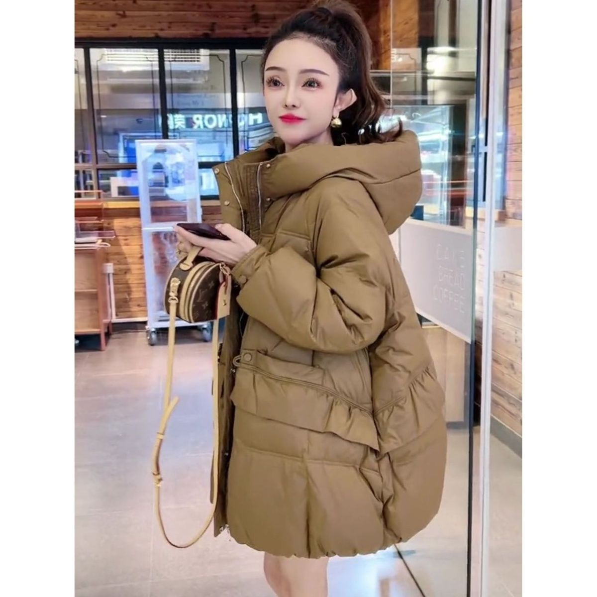 23新款羽绒服连帽中长款90白鸭绒羽绒服女2023冬季韩版减龄