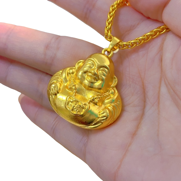 合金项链 如意笑佛配龙骨链 镂空款