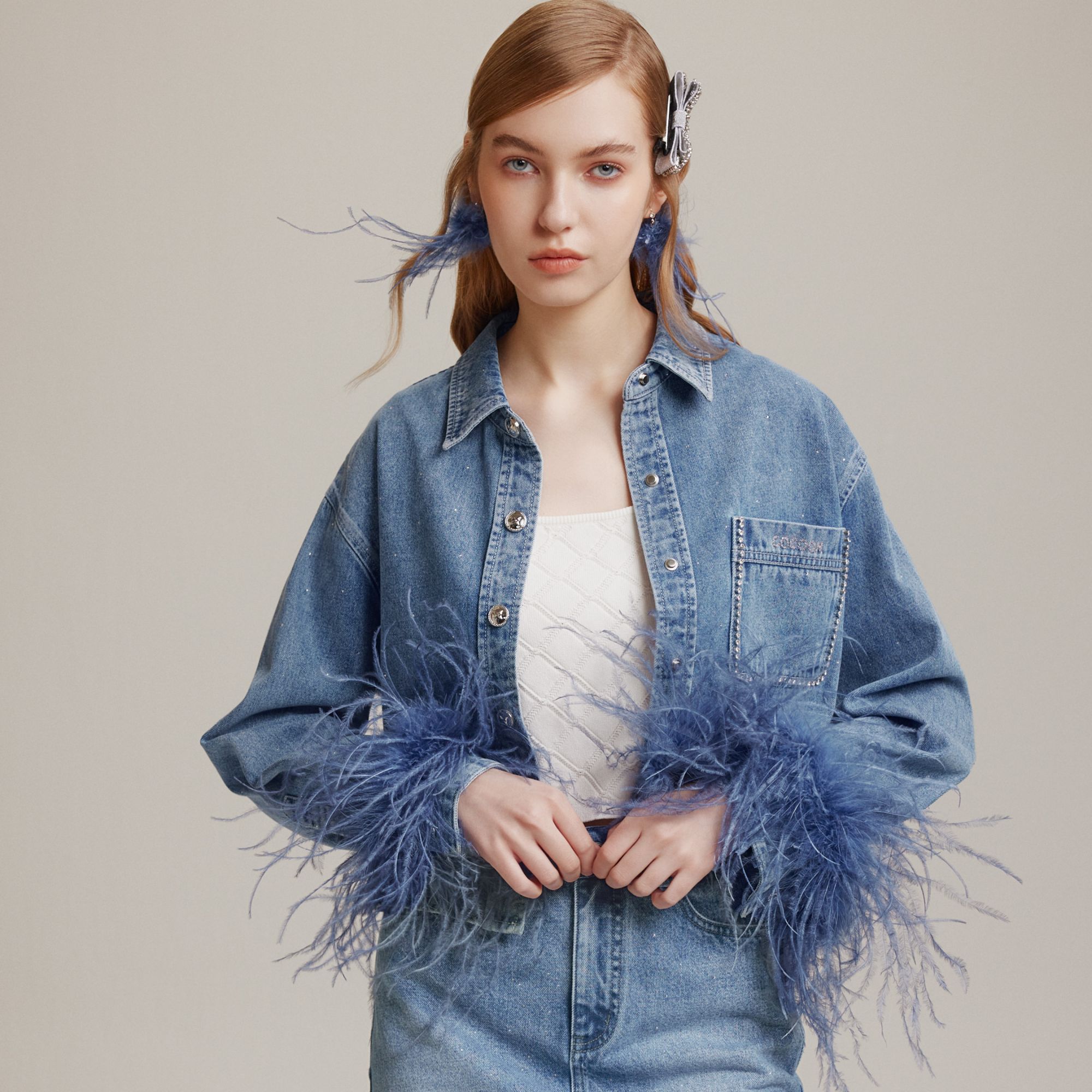 COCOON/可可尼蓝色截短衬衫式牛仔外套24307BC066329064