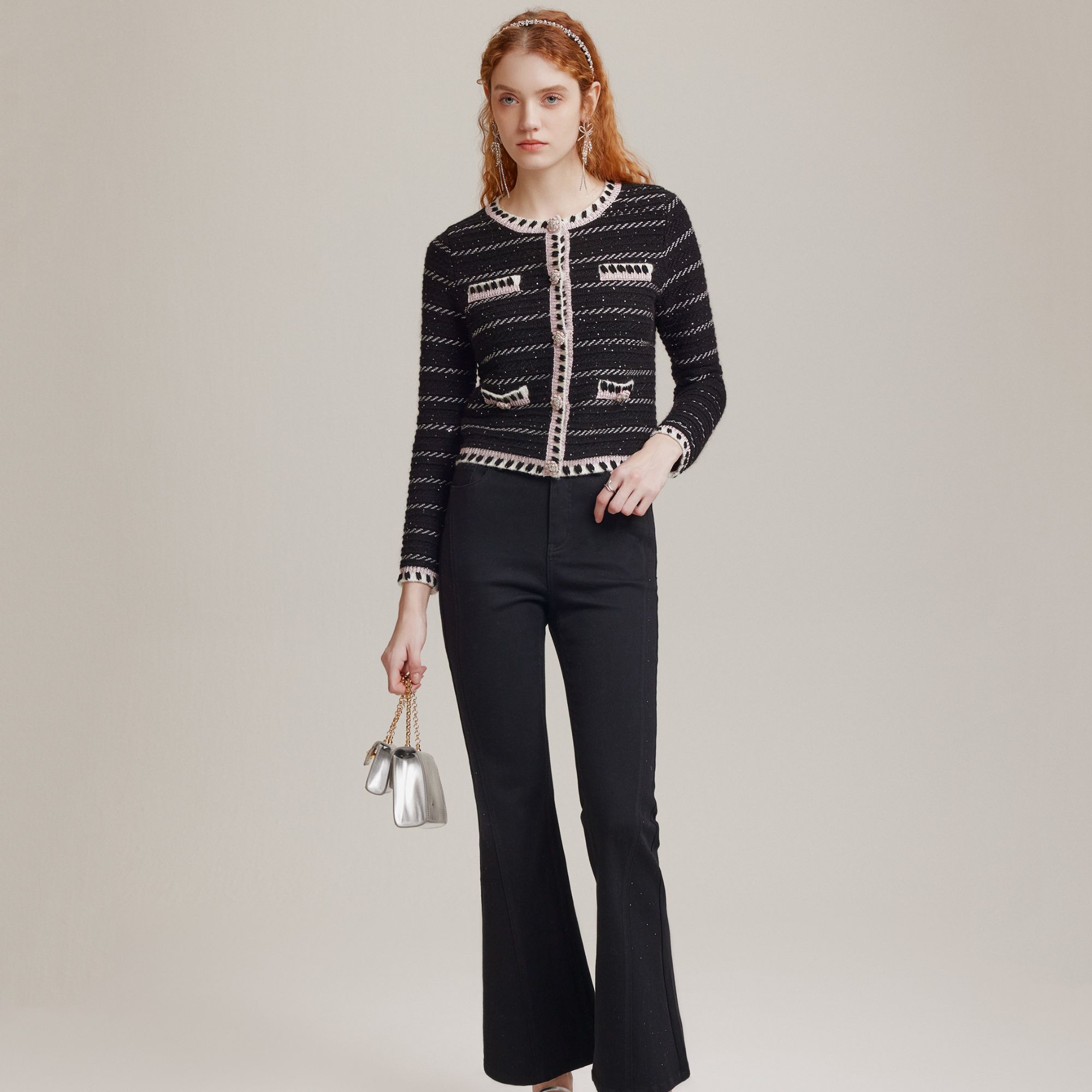 COCOON/可可尼黑色经典喇叭牛仔裤24308AC173380020