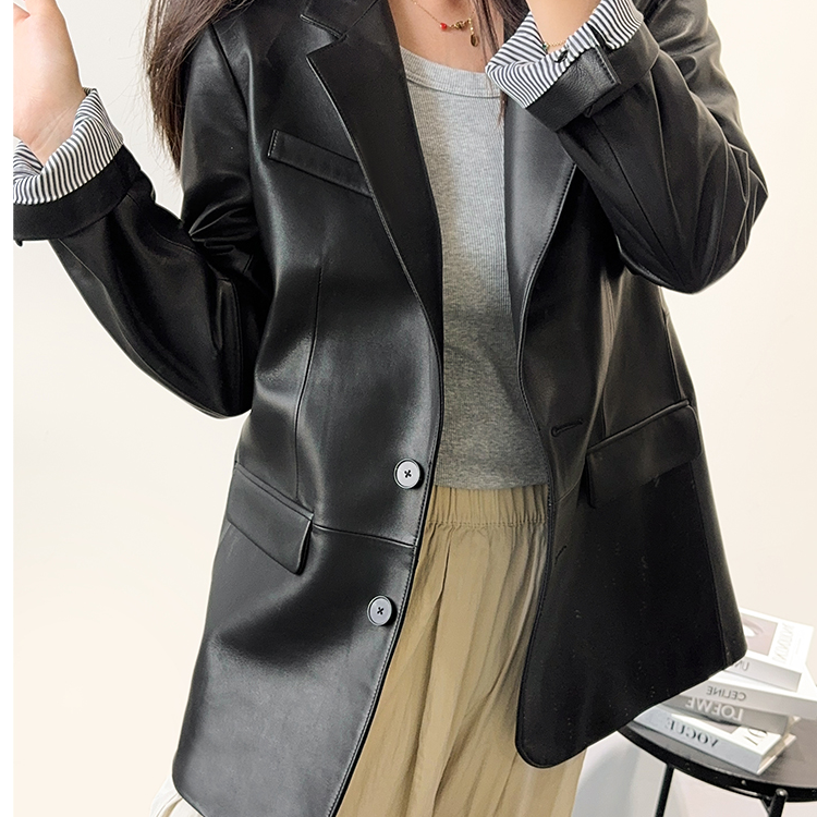 2024新款绵羊皮真皮皮衣西装女款西装夹克外套皮西装休闲百搭通勤