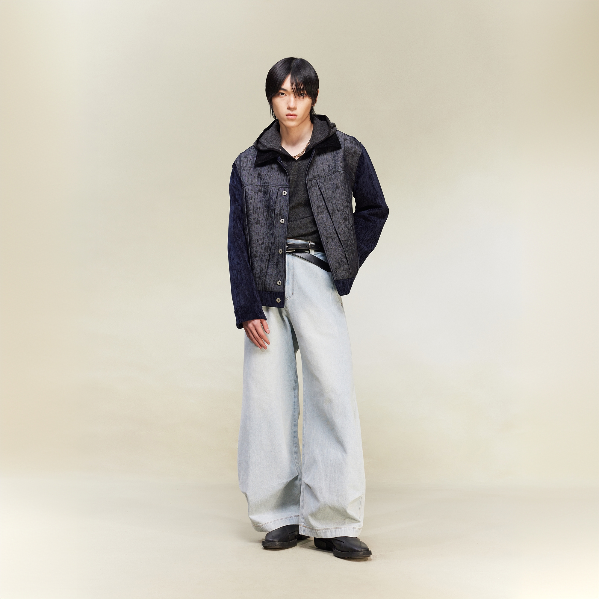 〔一刀流〕镰刀结构多色弯刀打褶牛仔长裤