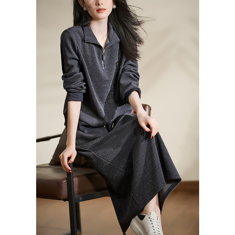 迪欧芙2024秋冬新款高级精致舒适翻领款长袖女时尚套装#QTZ17536